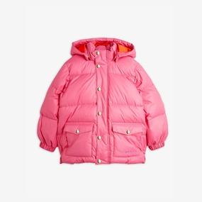 Mini Rodini Heavy hooded puffer jacket, Pink Heat Retention Solid Color