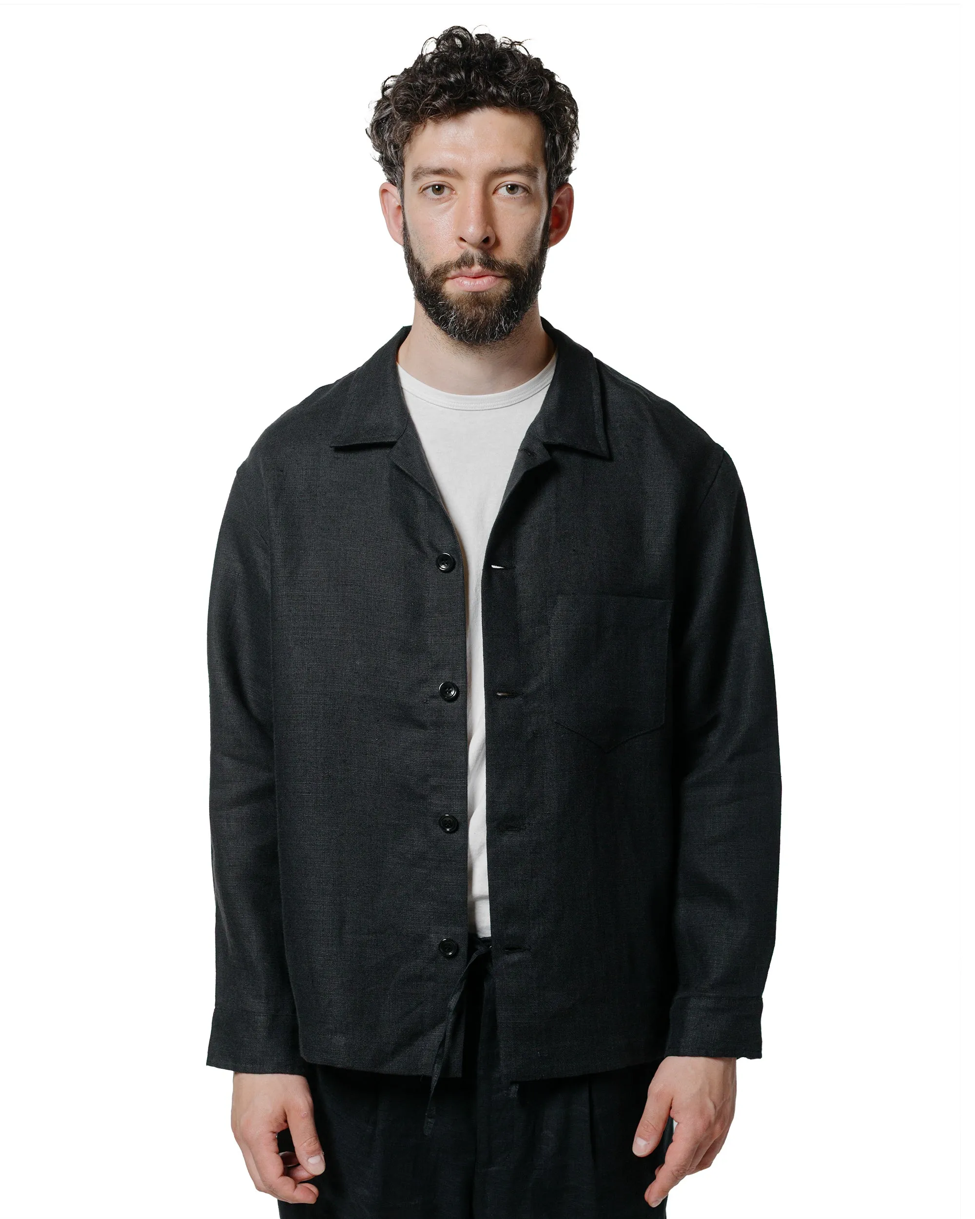 James Coward Travail Shirt Black Welterweight Linen Modern Style