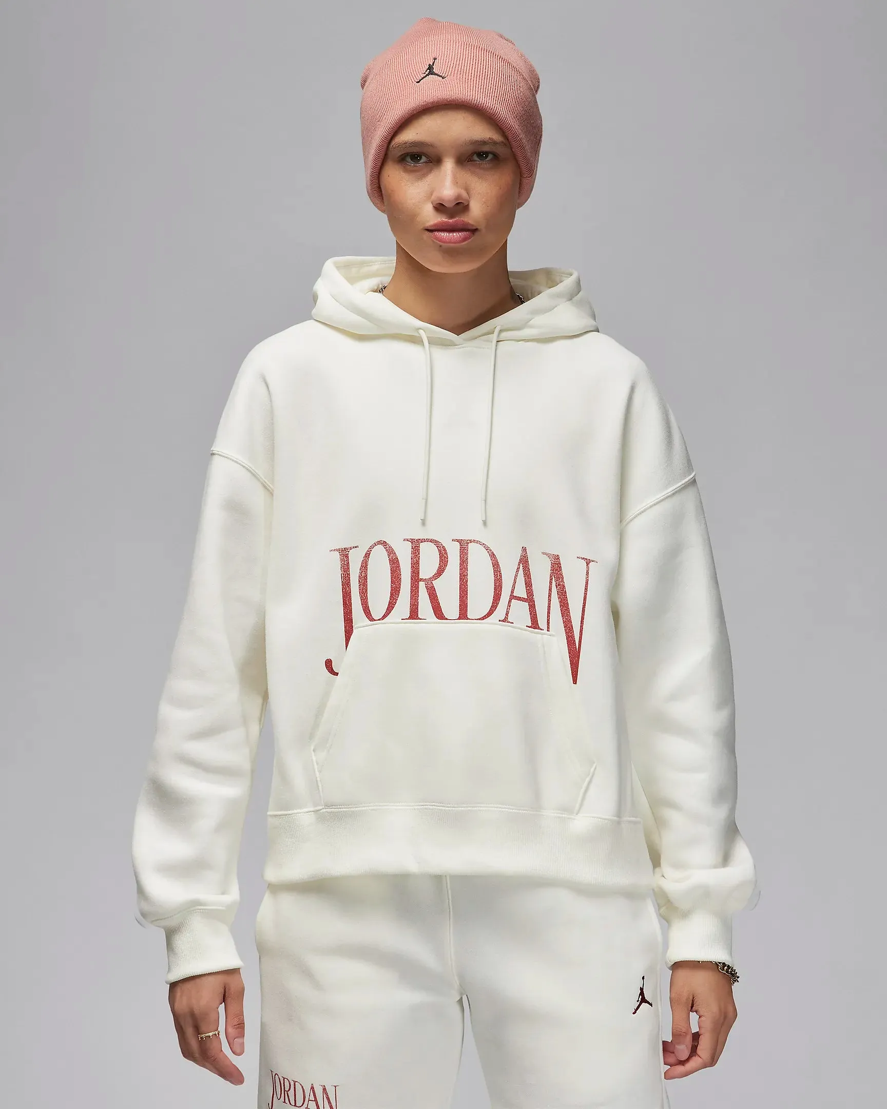 New Day Foldable Hem Jordan "Brooklyn Fleece Pullover Hoodie" W - Sail / Red