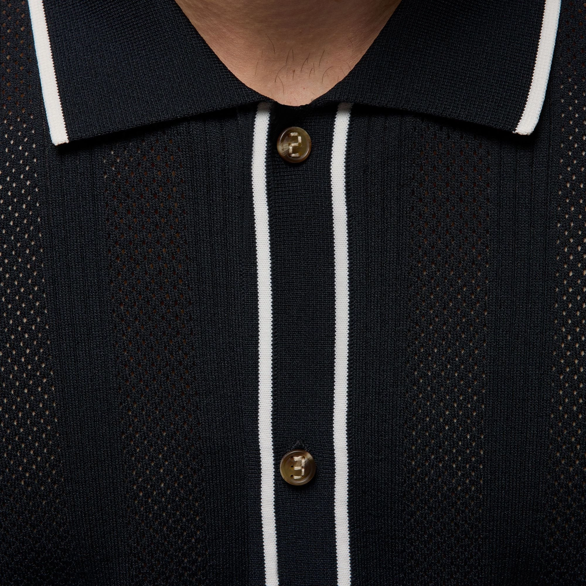 Free Motion Flexible Cuff Design Jordan "Knit Button-Down Golf Top" M - Black