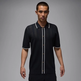 Jordan "Knit Button-Down Golf Top" M - Black Performance Optimized Weave Soft Binding Edges