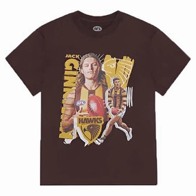 Junior's AFL Hawthorn Hawks Football Club Jack Ginnivan Landmark Player Tee Tight Feel Court Style