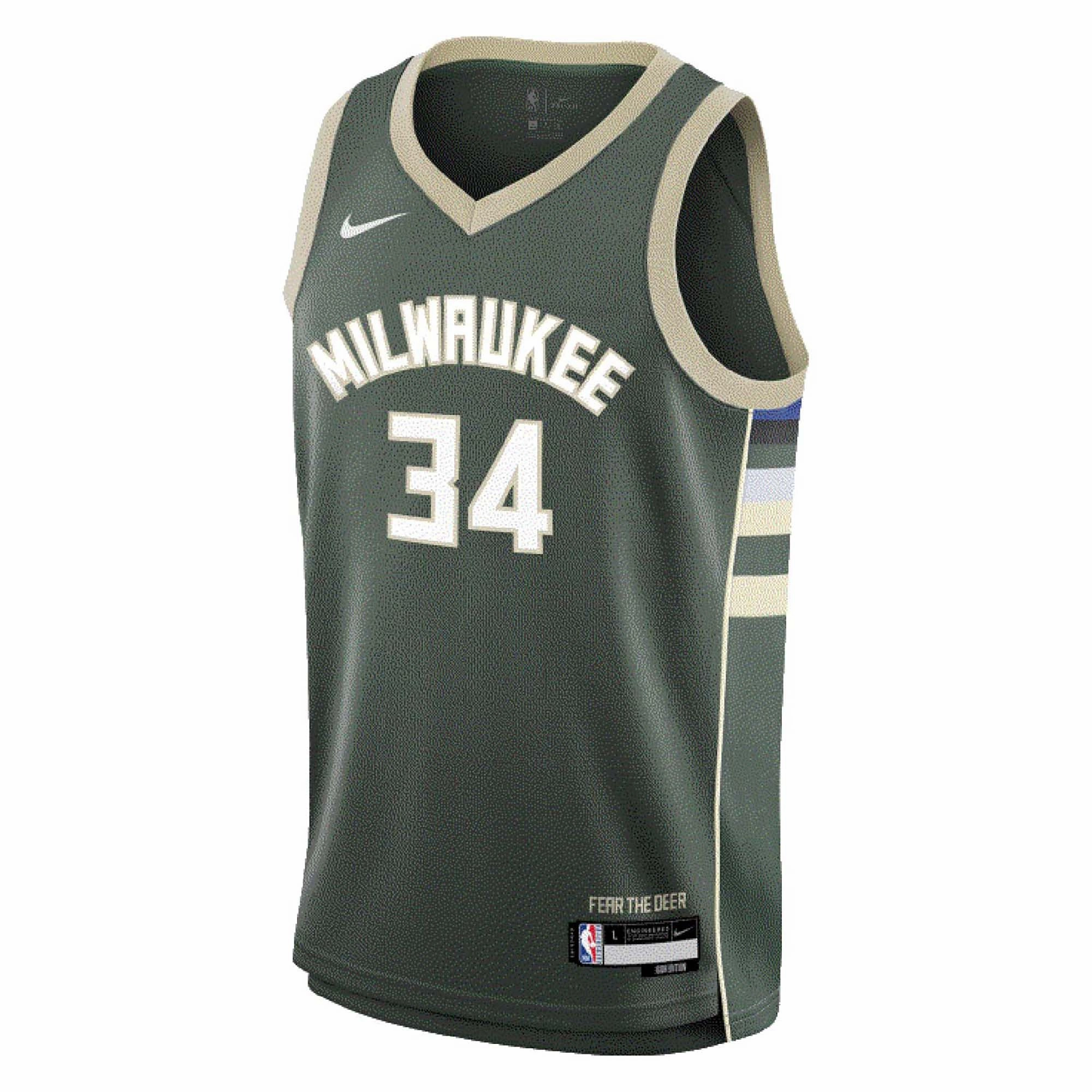 Junior's NBA Milwaukee Bucks Giannis Antetokounmpo Icon Swingman Jersey Airflow Channel Design Drop Tail Hem