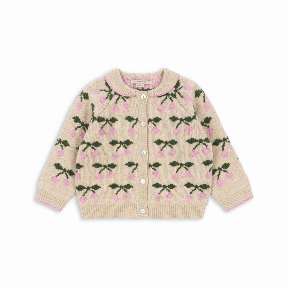 Low Profile Collar Design Double Layered Collar Konges Sloejd Belou Knit Collar Cardigan, Cherry