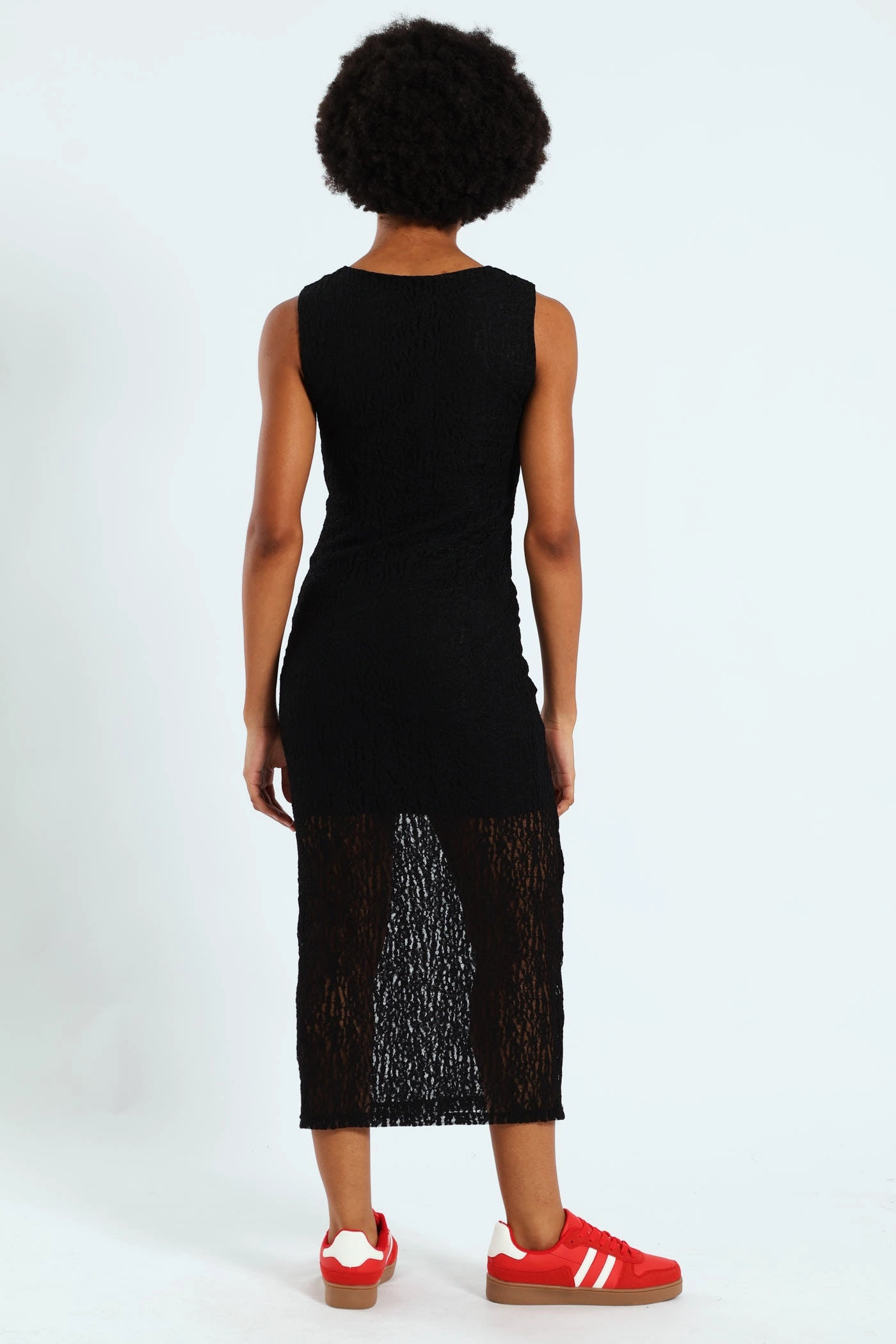 Lace Midi Column Dress - Black Comfortable Look Daily Style