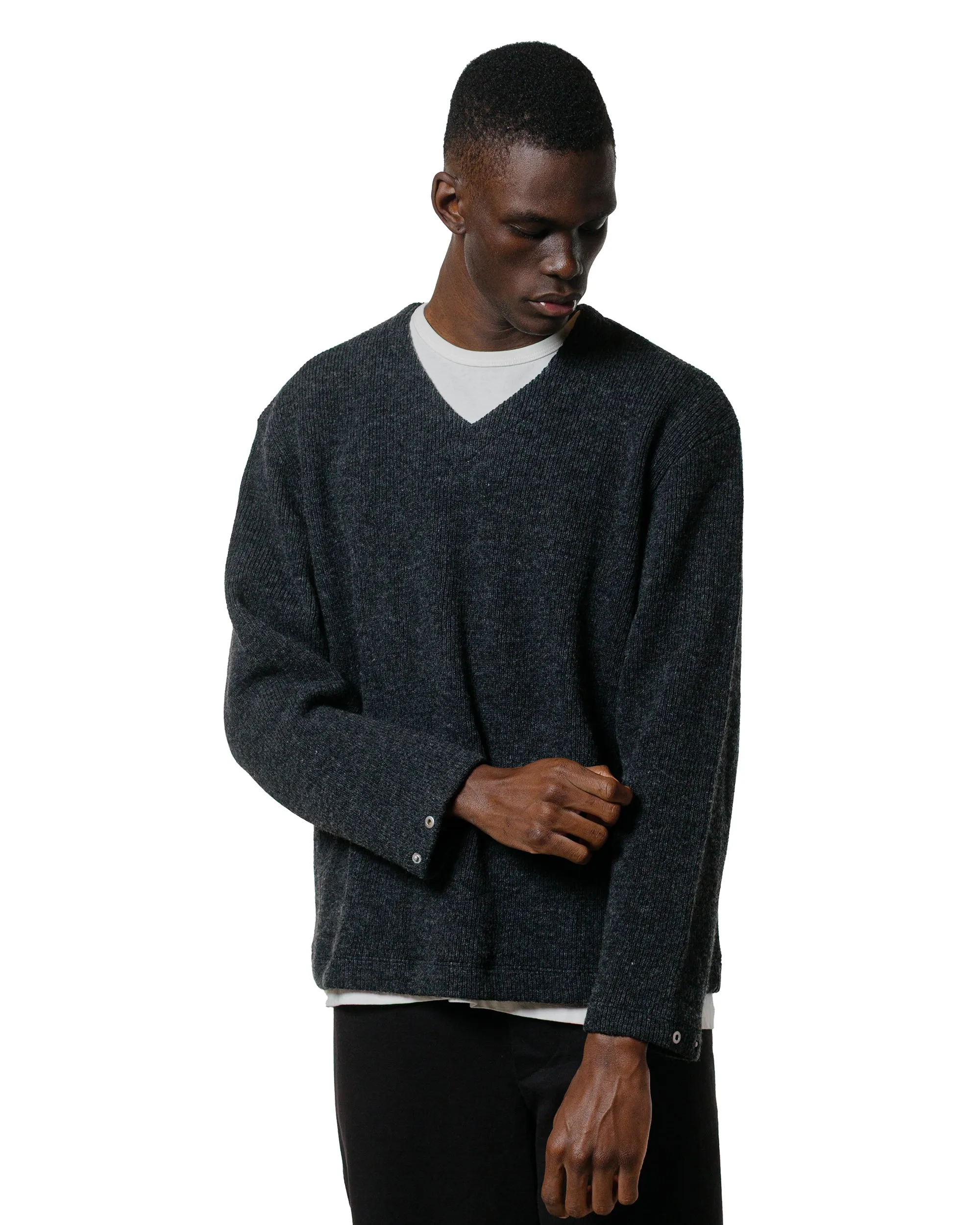 product neutral versatility Lady White Co. V Neck Snap Sweater Charcoal