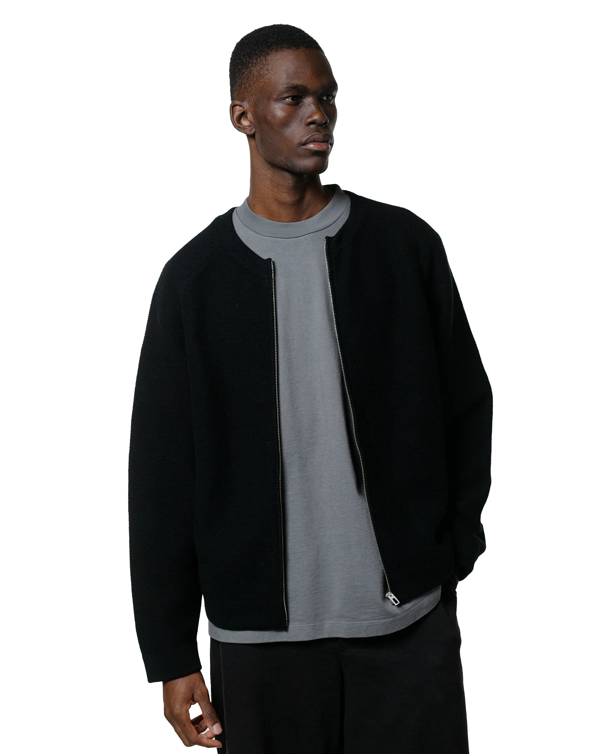 duck cloth Convenient Lady White Co. Wool Link Zip Cardigan Black