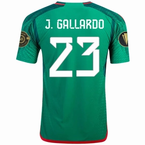 adidas Mexico Jes??s Gallardo Authentic Home Jersey w/ Gold Cup Patches 22/23 (Vivid Green) Breathable Performance