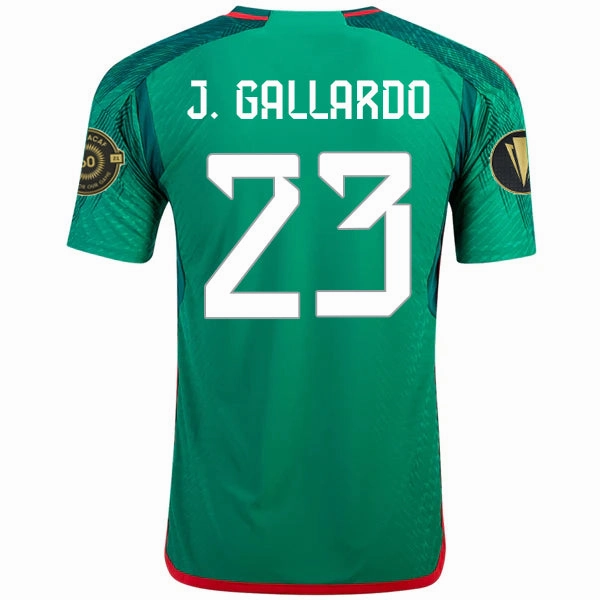 adidas Mexico Jes??s Gallardo Authentic Home Jersey w/ Gold Cup Patches 22/23 (Vivid Green) Breathable Performance