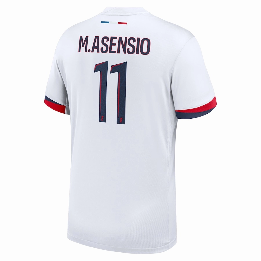 Quick Dry Technology Antibacterial Fiber Blend Nike Paris Saint-Germain Marco Asensio Away Jersey 24/25 (White/Midnight Navy)