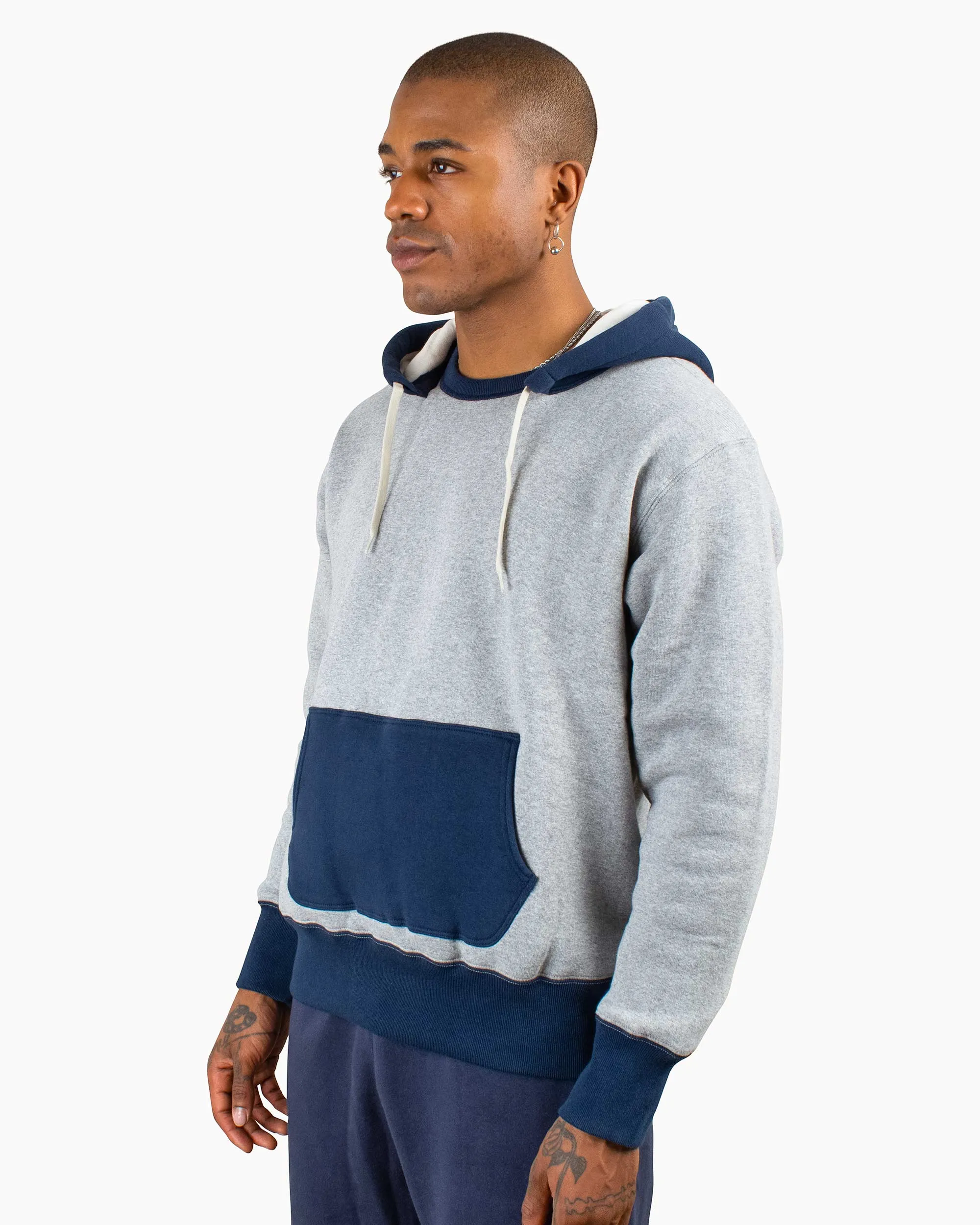 The Real McCoy's MC20119 Double Face After-Hooded Sweatshirt Grey/Navy bag accents Casual Hoodie Style