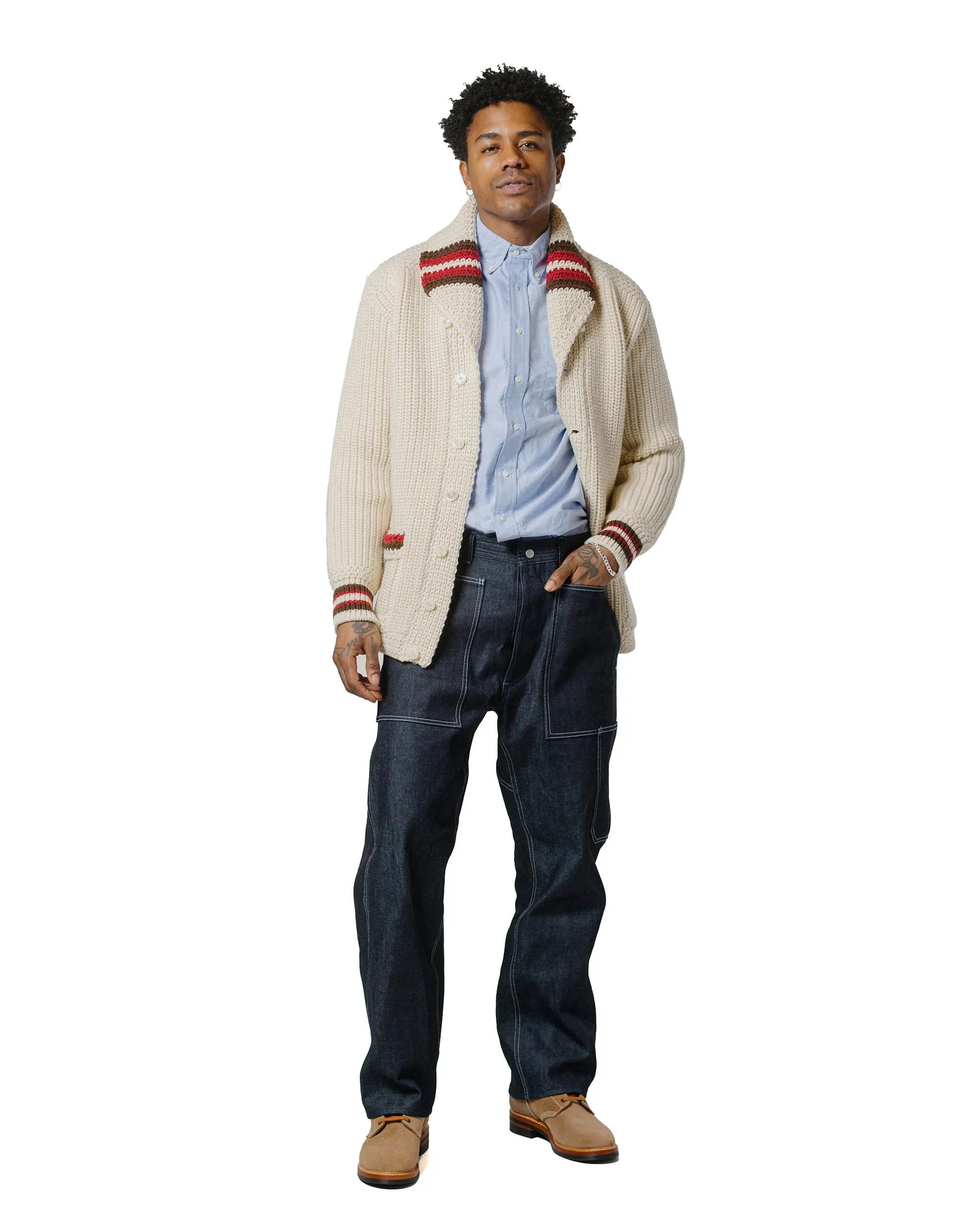 product mesh lining breathability The Real McCoy's MC24111 Striped Shawl Collar Cardigan Ecru