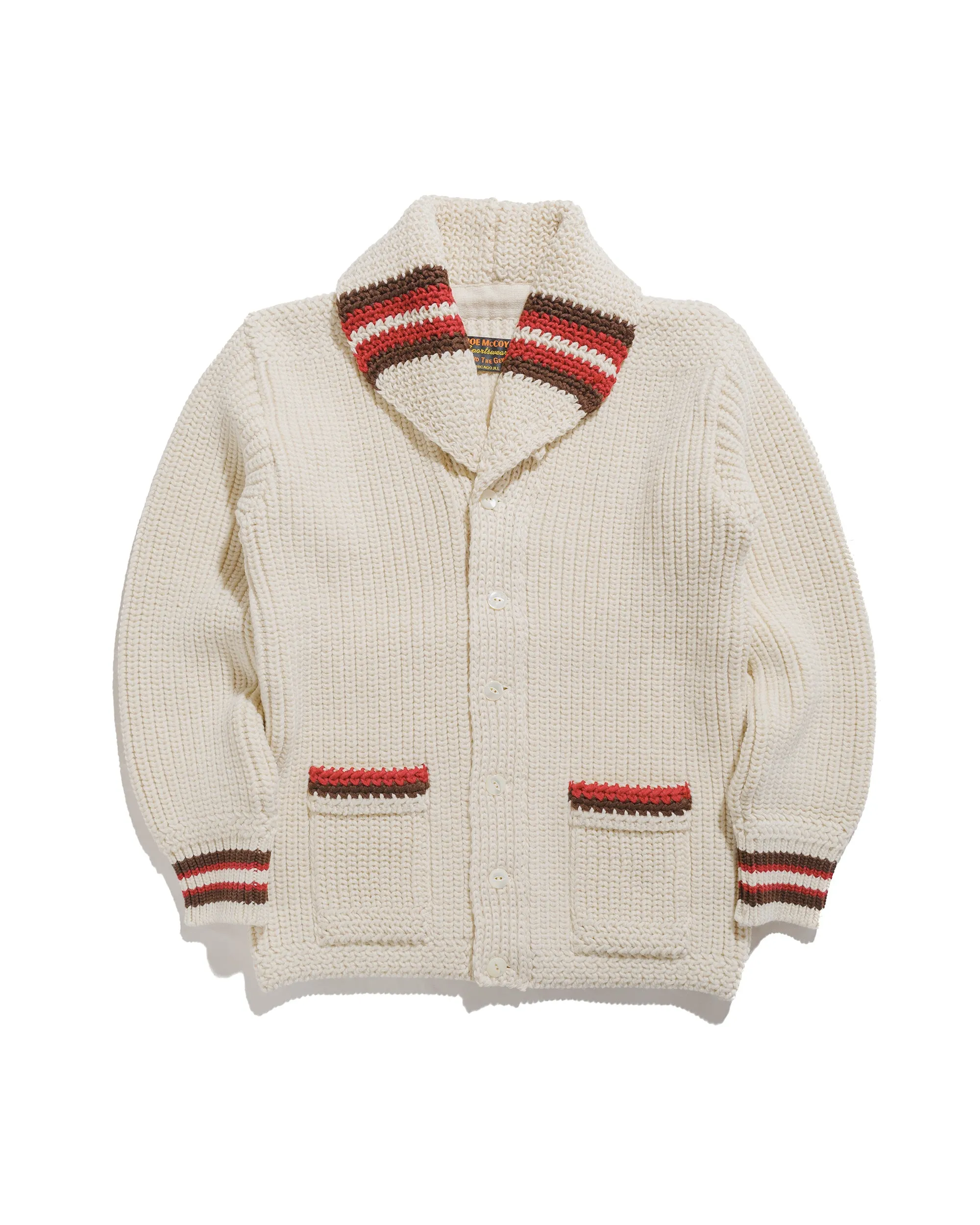 product gym ready performance Lounge Wear The Real McCoy's MC24111 Striped Shawl Collar Cardigan Ecru
