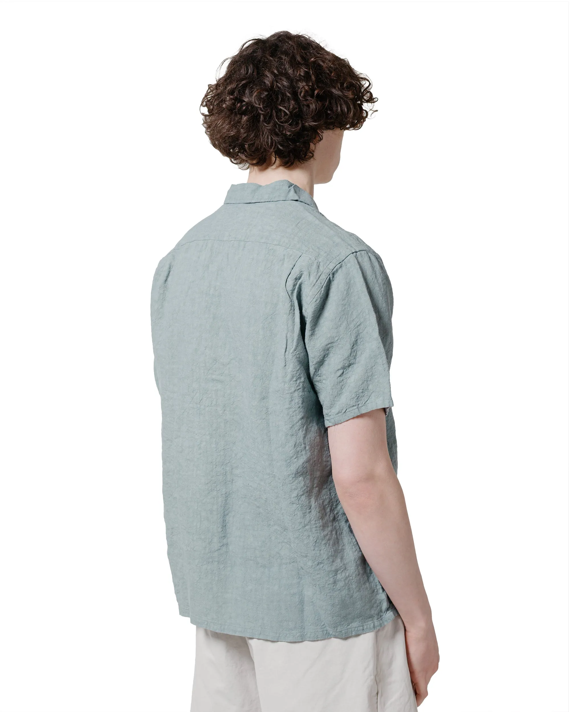 Beams Plus Open Collar 1/40 Linen Sax Eco-Friendly Fabric Timeless Piece