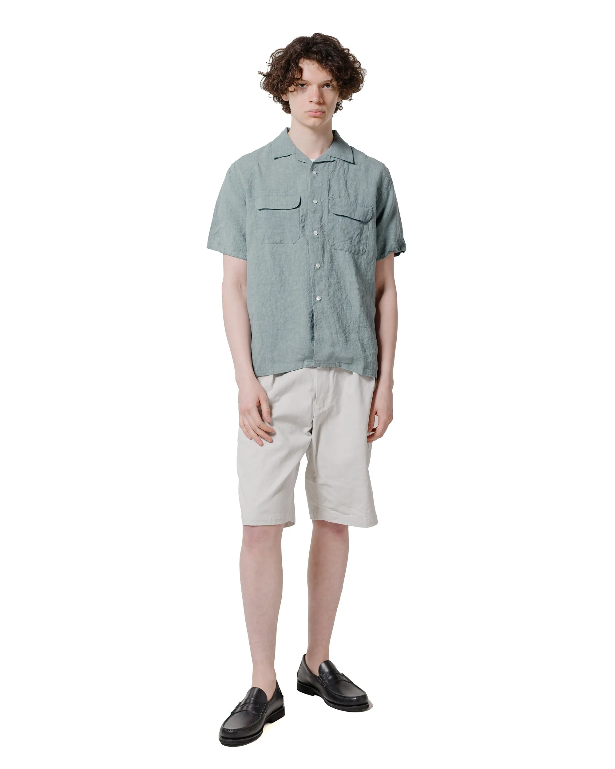 Beams Plus Open Collar 1/40 Linen Sax Fitted Silhouette