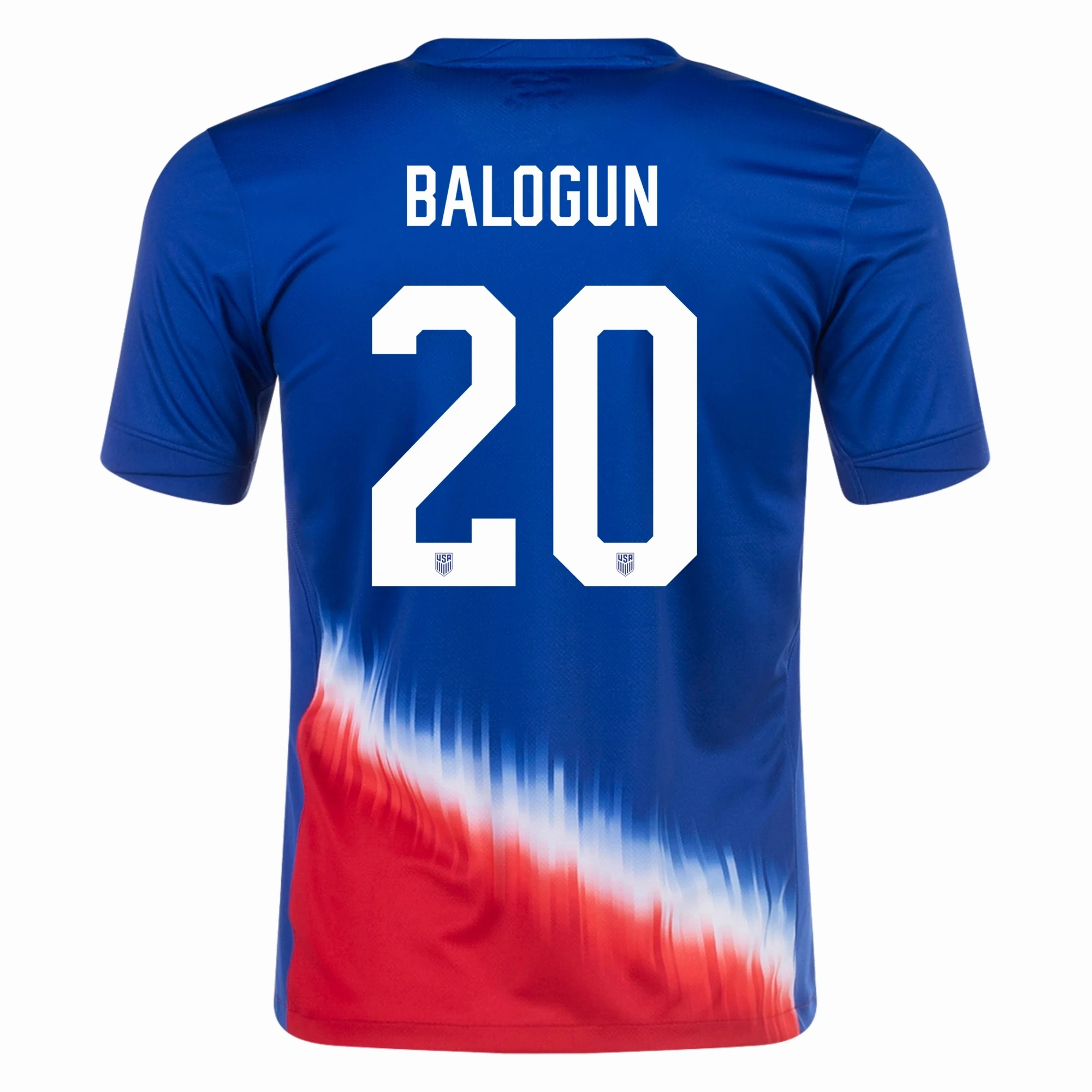 Breathable Layer Nike Mens United States Folarin Balogun Away Jersey 24/25 (Old Royal/Sport Red)