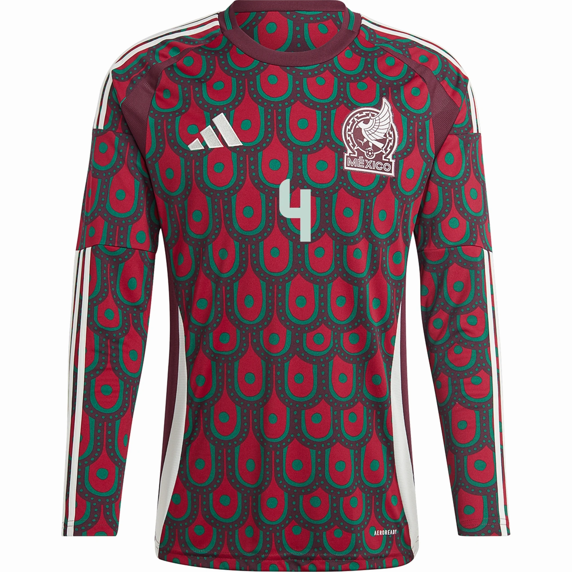 adidas Mens Mexico Edson ??lvarez Home Long Sleeve Jersey 24/25 (Multicolor) Wicking Interior Layer Stylish Outfit