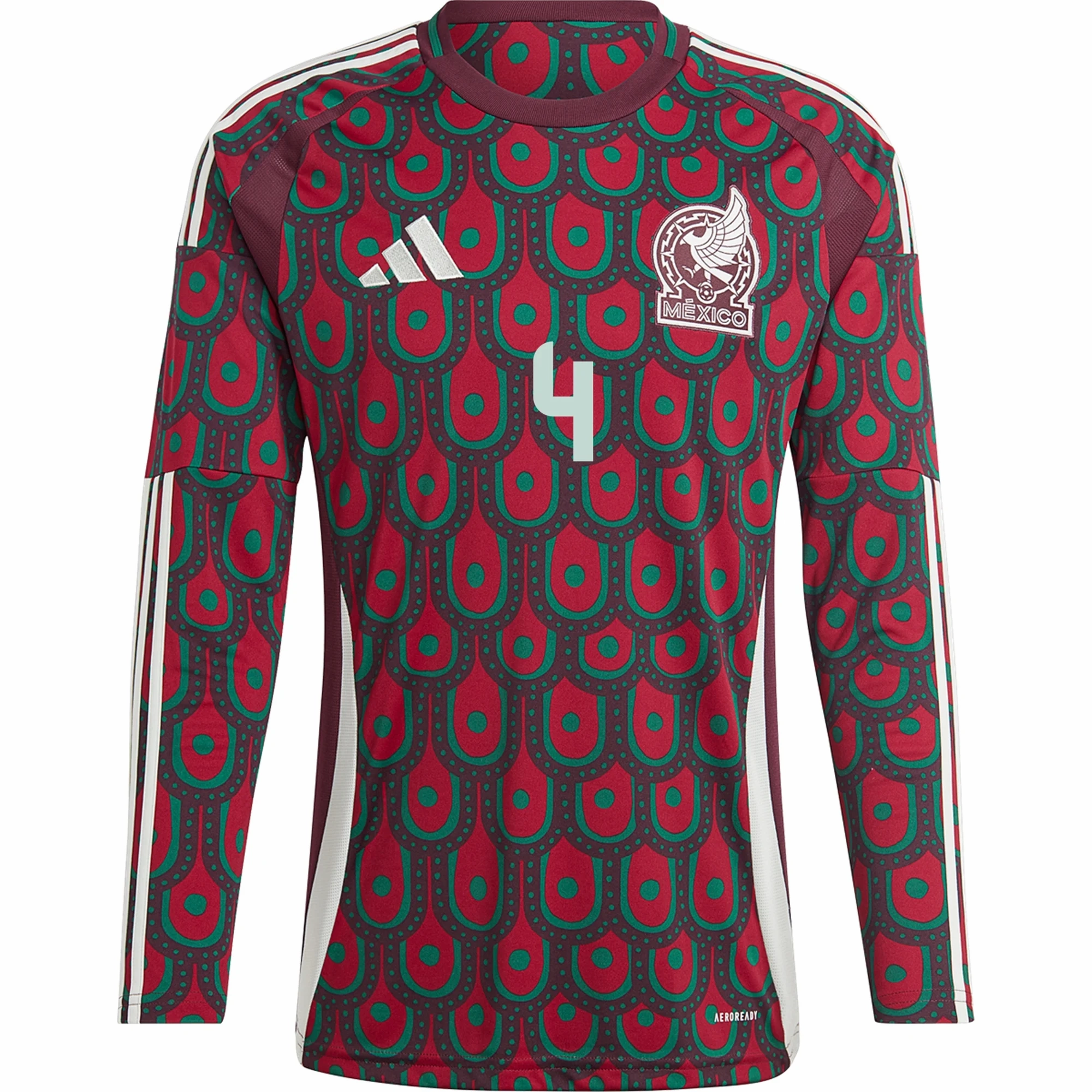 adidas Mens Mexico Edson ??lvarez Home Long Sleeve Jersey 24/25 (Multicolor) Performance Layer Four Way Stretch