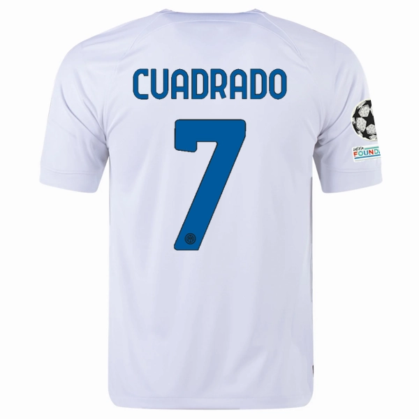 Nike Inter Milan Juan Cuadrado Away Jersey w/ Champions League   Copa Italia Patches 23/24 (White/Lyon Blue) Reinforced Stress Point Stitching