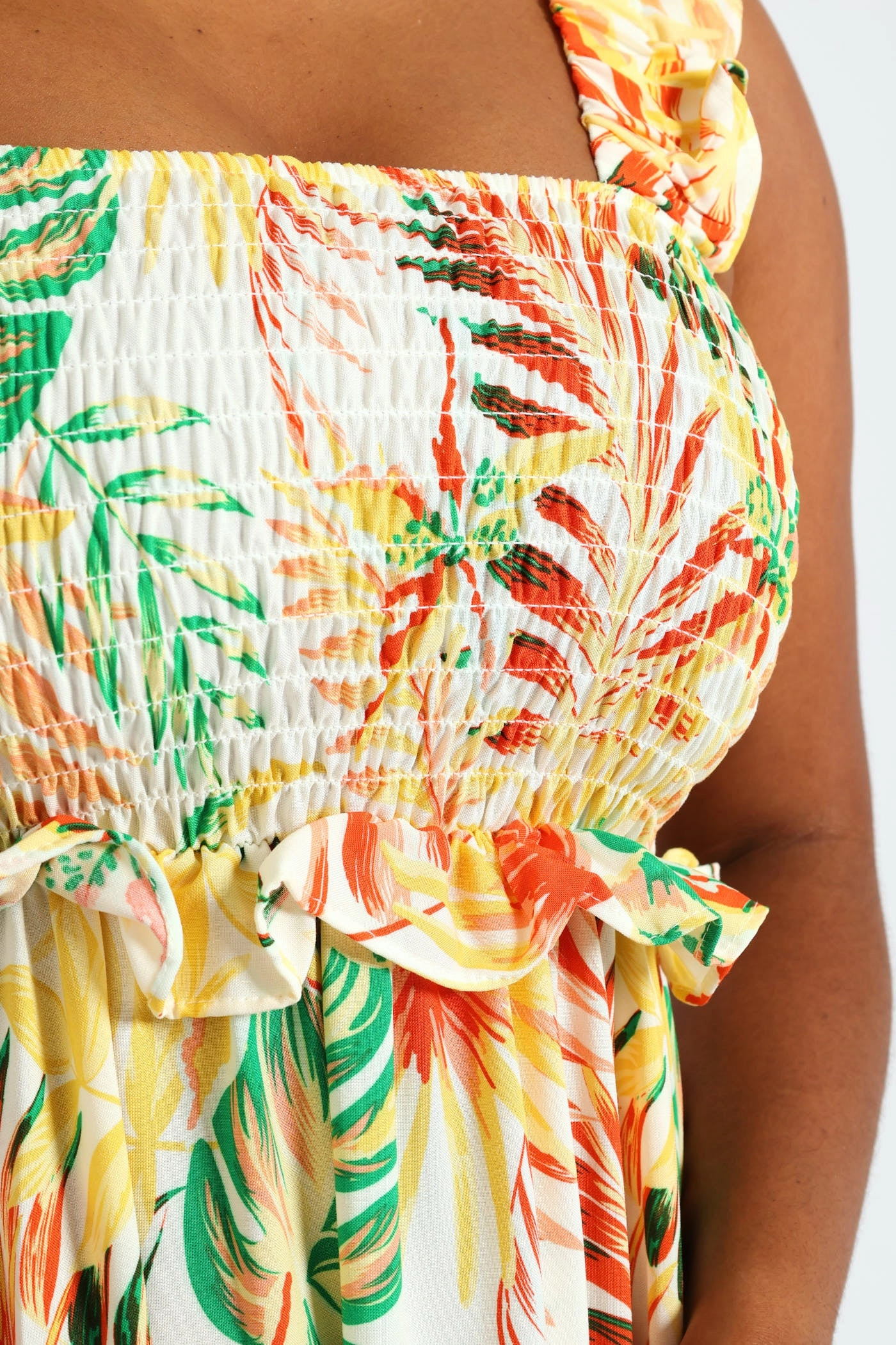 Linen Love Refined Style Frill Strap Shirred Tiered Maxi Dress - Multi