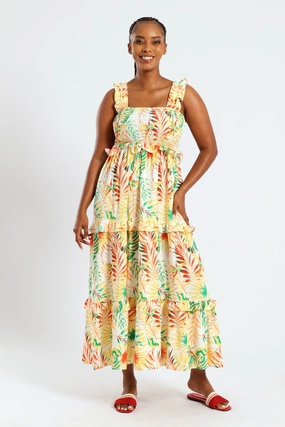 ReversibleStyle Frill Strap Shirred Tiered Maxi Dress - Multi