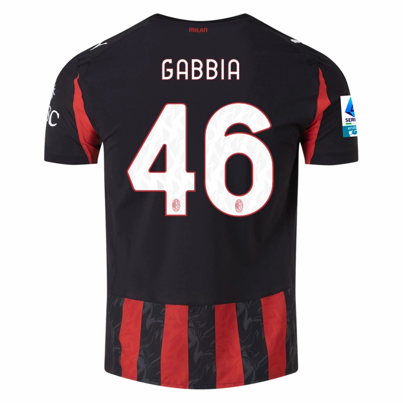 Puma Gabbia Men's AC Milan Authentic Home Jersey 25/26 w/ Seria A Patch (Red/Black) Training Apparel Rugged Wear