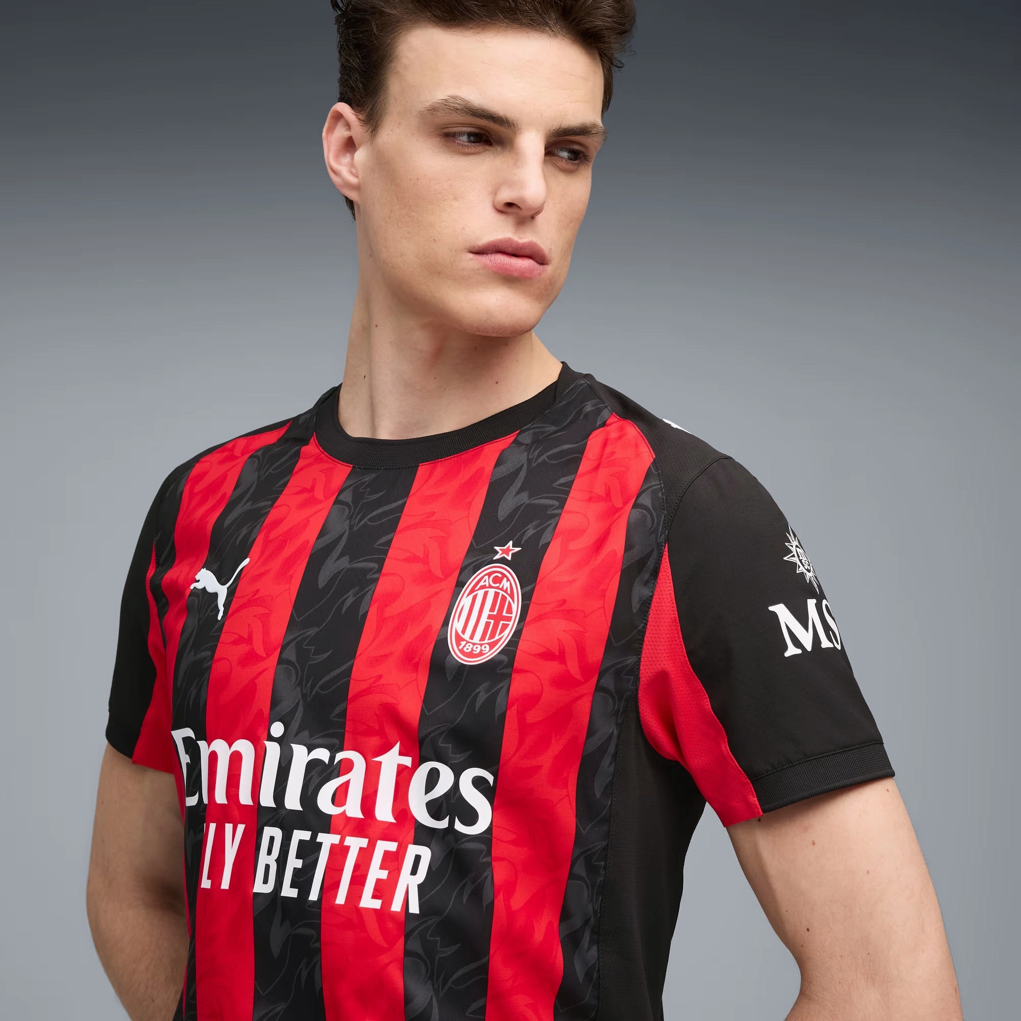 No Slip Grip Puma Gabbia Men's AC Milan Authentic Home Jersey 25/26 w/ Seria A Patch (Red/Black)