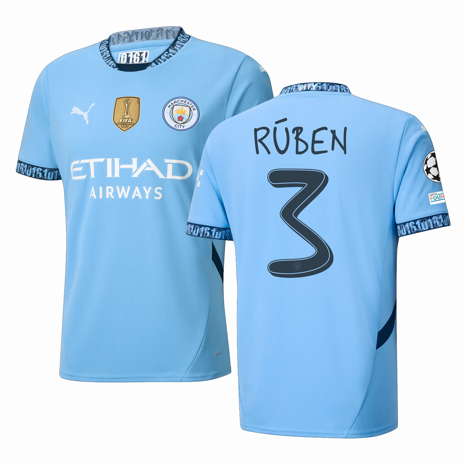 Puma Manchester City R??ben Dias Home Jersey w/ Champions League   Club World Cup Patch 24/25 (Team Light Blue/Marine Blue) Raglan sleeves Comfortable Layers