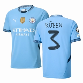 Moisture Wicking Fabric Thermoregulating Technology Puma Manchester City R??ben Dias Home Jersey w/ Champions League   Club World Cup Patch 24/25 (Team Light Blue/Marine Blue)