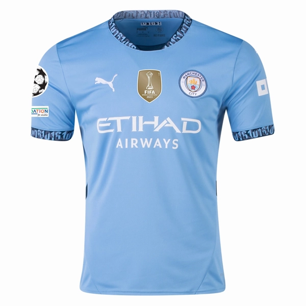 Puma Manchester City R??ben Dias Home Jersey w/ Champions League   Club World Cup Patch 24/25 (Team Light Blue/Marine Blue) Anti Pilling Treatment