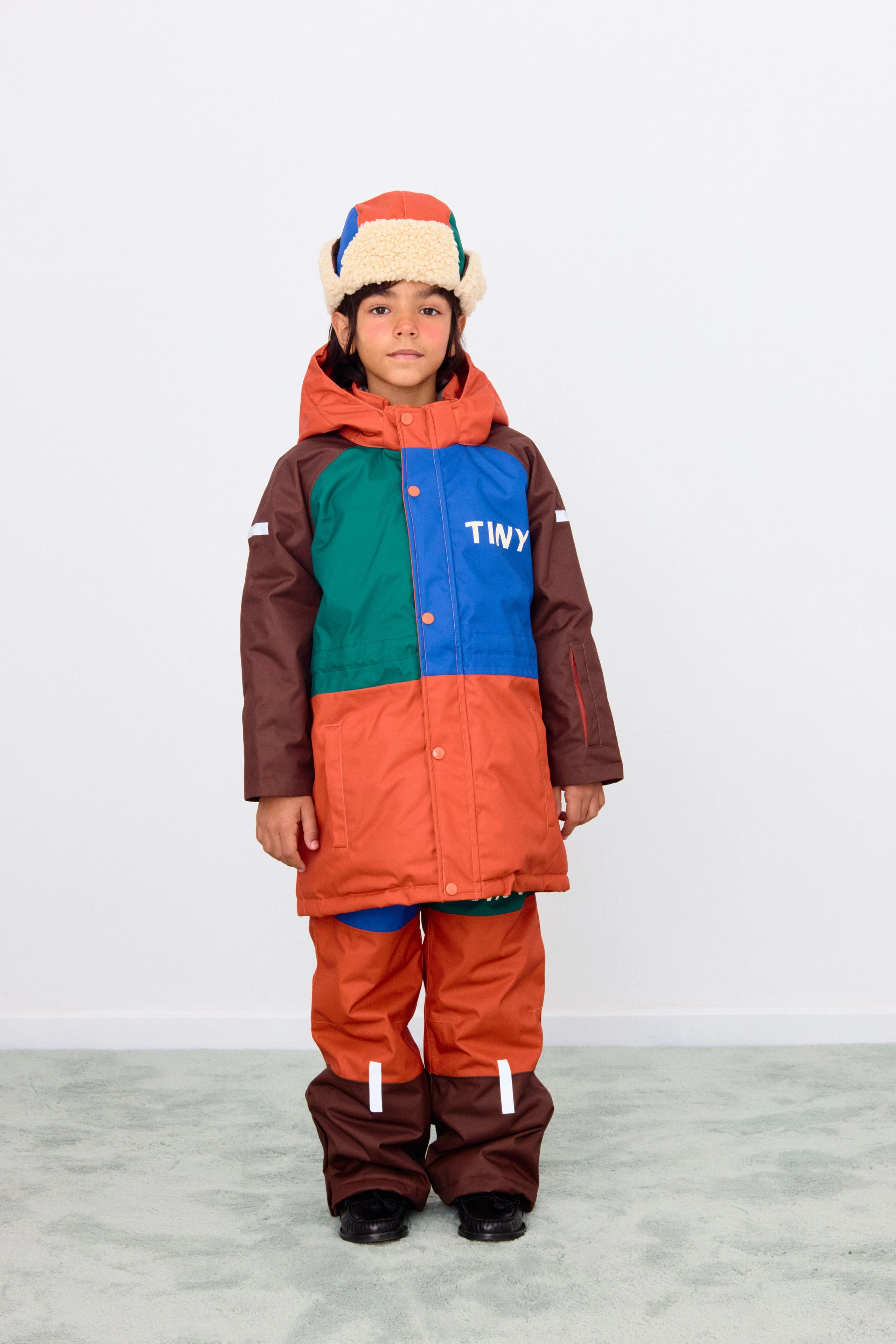 Tinycottons Color Block Snow Jacket, Light rust/dark brown Stretch Paneling