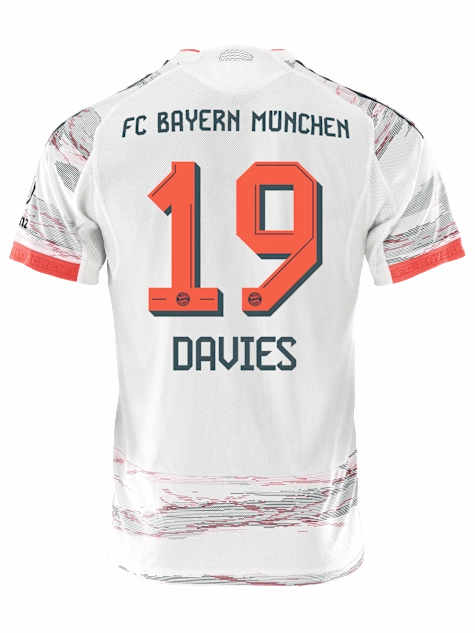 Compact Knit Structure adidas Davies Authentic Away Jersey 25/26 w/ Sponsor   Meister Bundesliga Patch (White/Red)
