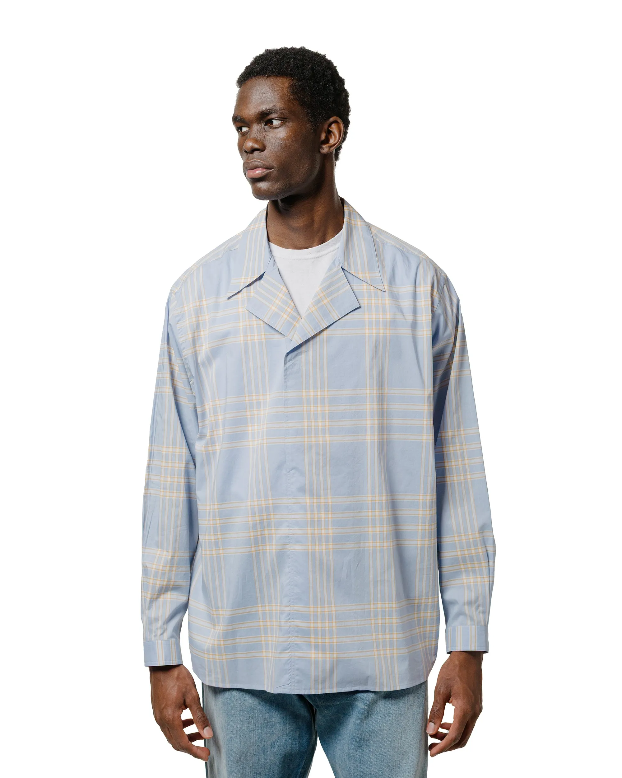 Auralee Washed Finx Typewriter Check P/O Shirt Light Blue Check Anniversary Celebration