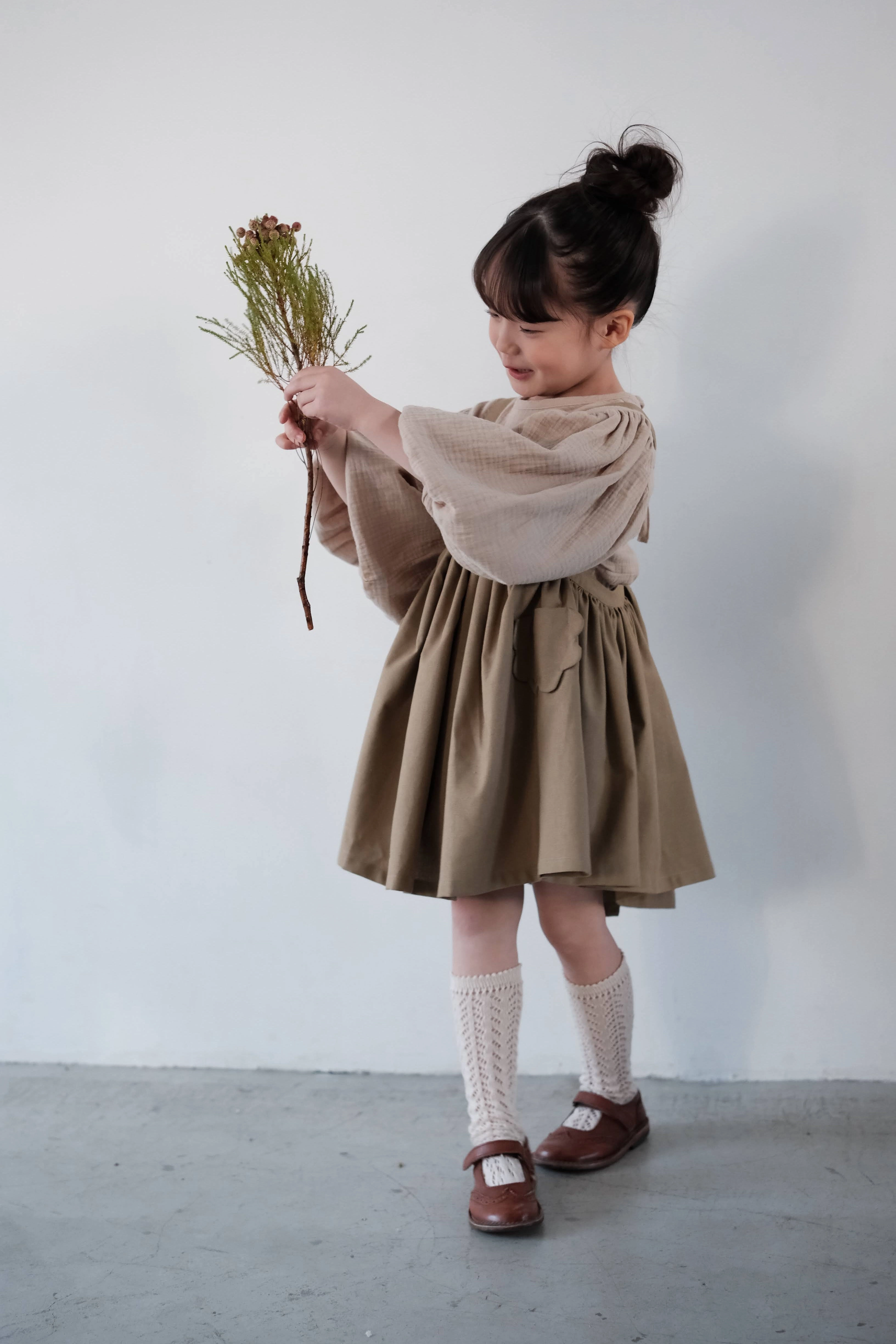 Mes Kids Des Fleurs Overall Dress, Brown Polished and Elegant