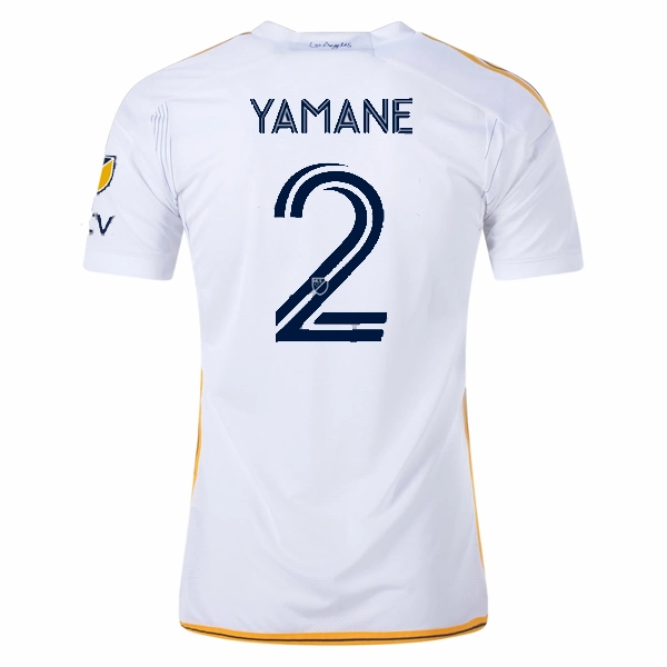 Ergonomic Cut Bold Lettering adidas LA Galaxy Miki Yamane Home Jersey w/ MLS   Apple TV Patches 24/25 (White/Yellow/Navy)