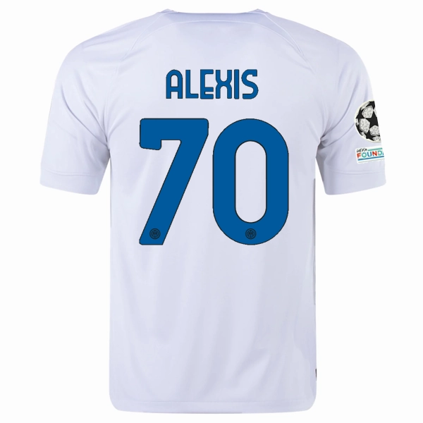Nike Inter Milan Alexis Sanchez Away Jersey w/ Champions League   Copa Italia Patches 23/24 (White/Lyon Blue) Odor Resistant Technology