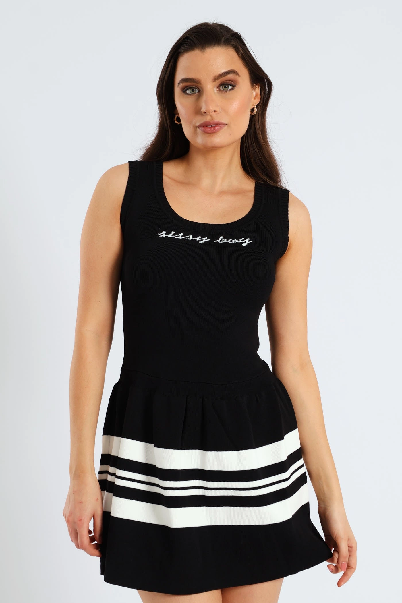 Dream Girl Dropped Waist Mini Dress - Black/White Soft-touch