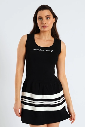 Dream Girl Dropped Waist Mini Dress - Black/White Soft-touch
