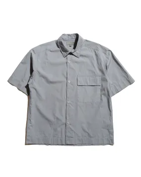 Moisture Management Tech Margaret Howell Short Sleeve Flap Pocket Shirt Compact Cotton Plainweave Pewter