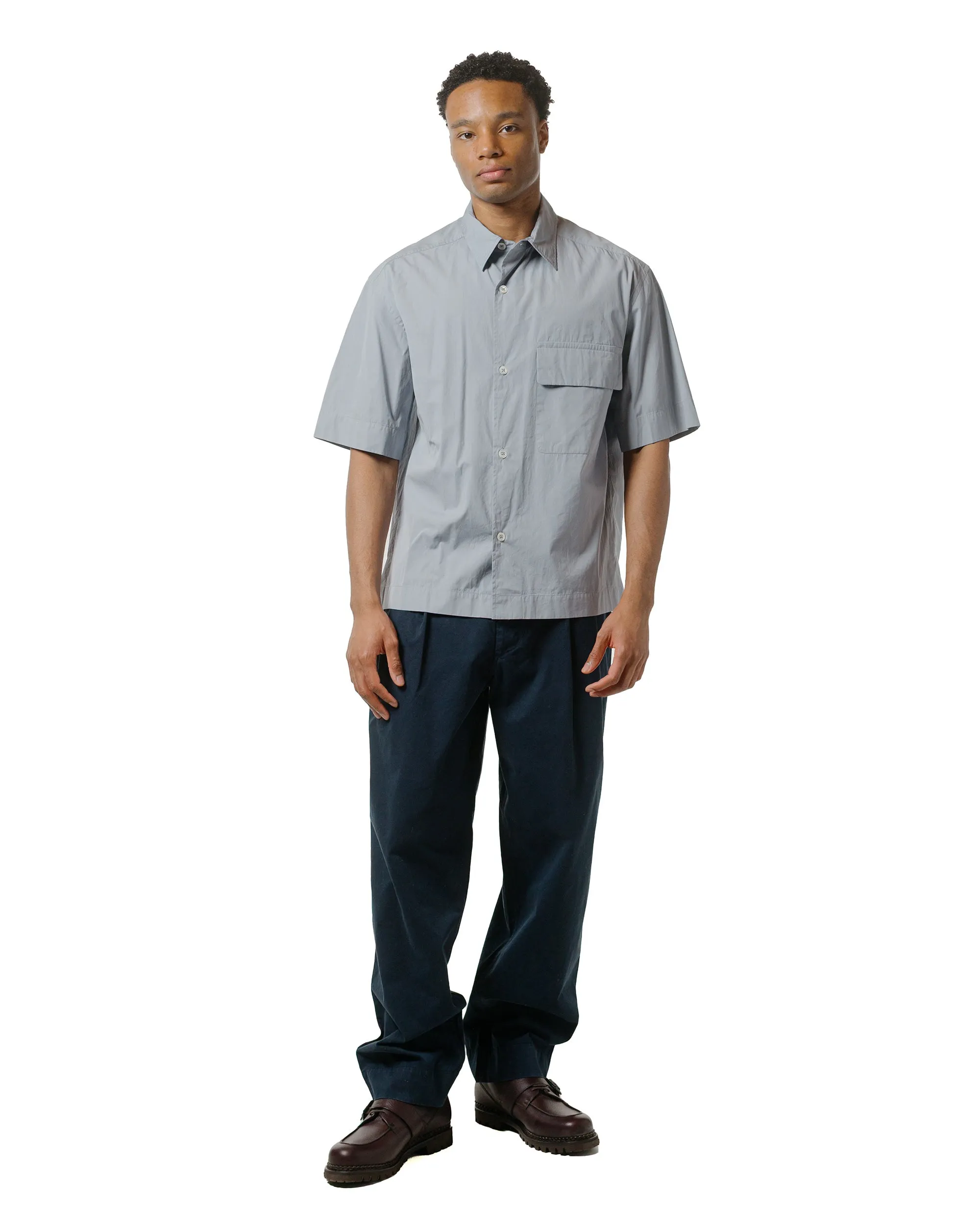Margaret Howell Short Sleeve Flap Pocket Shirt Compact Cotton Plainweave Pewter Soft touch finish Casual Friday