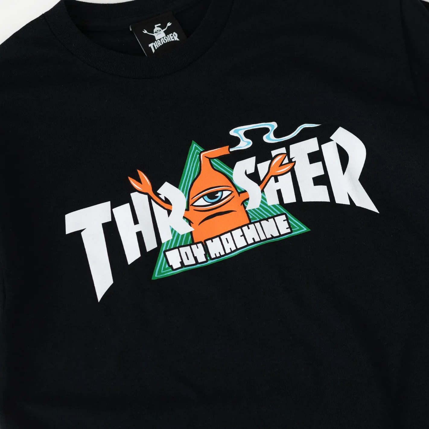 comfortable top Thrasher x Toy Machine Vortex Tee (Black)