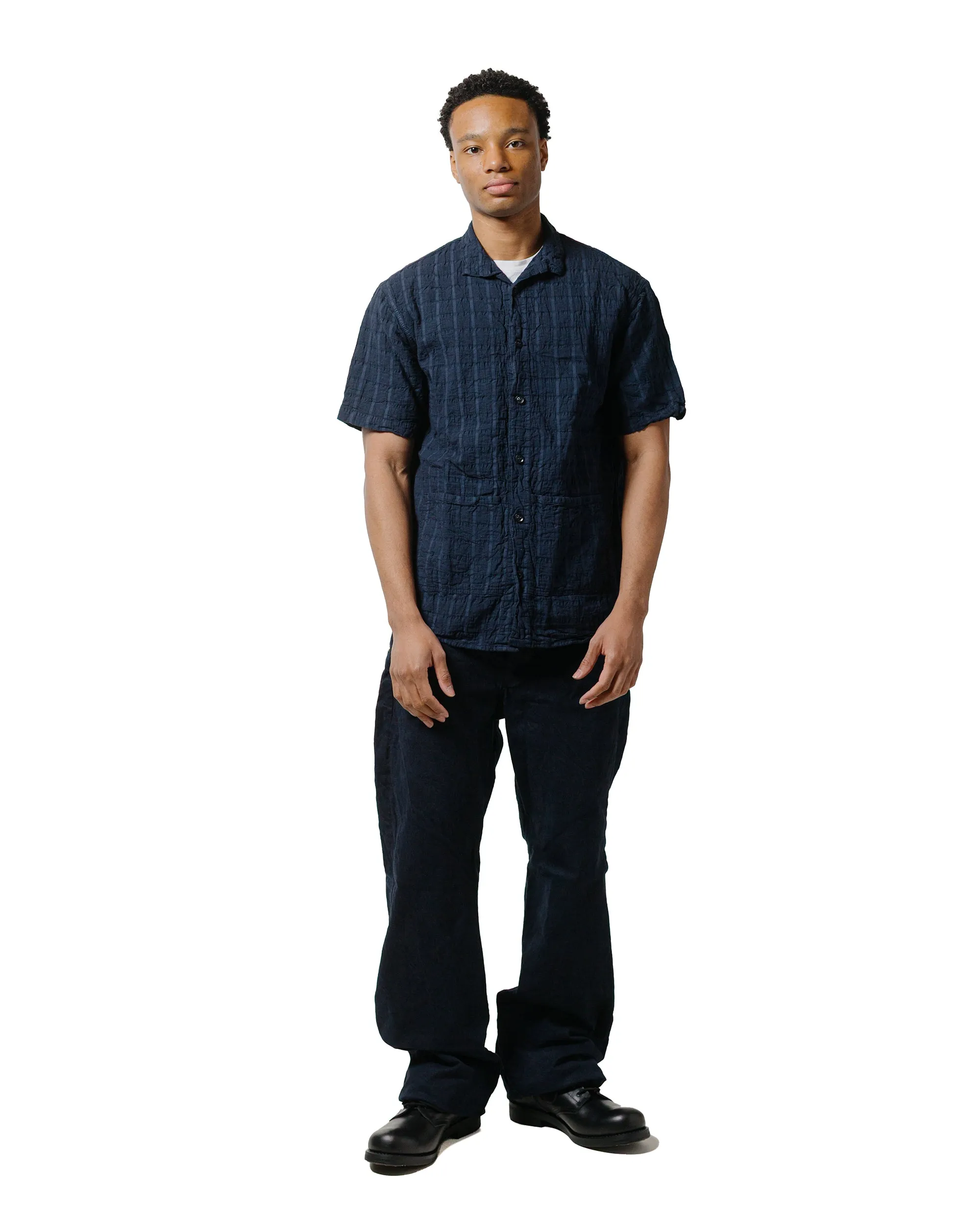 Luxury Feel Gradient effect Tender Type 469 Short Sleeve Flipped Collar Shirt Airbag Cambric Hadal Blue