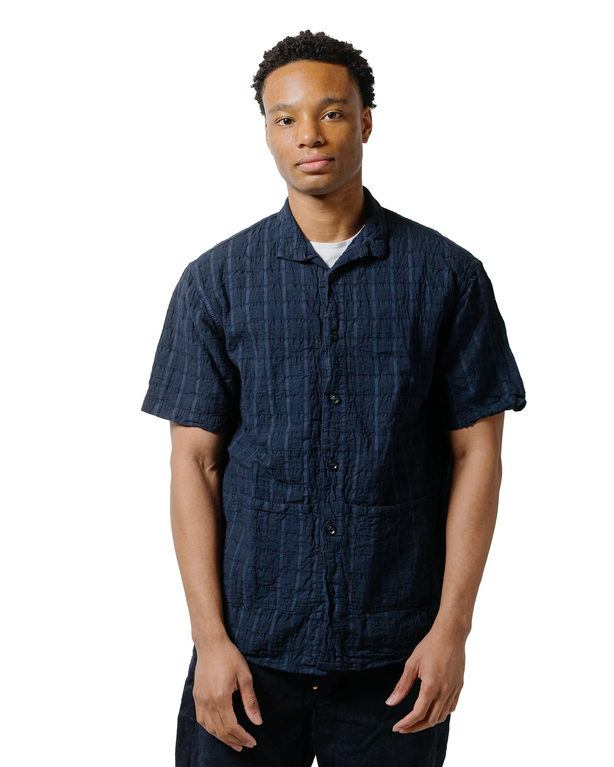 Corporate Wear Solid Hue Tender Type 469 Short Sleeve Flipped Collar Shirt Airbag Cambric Hadal Blue