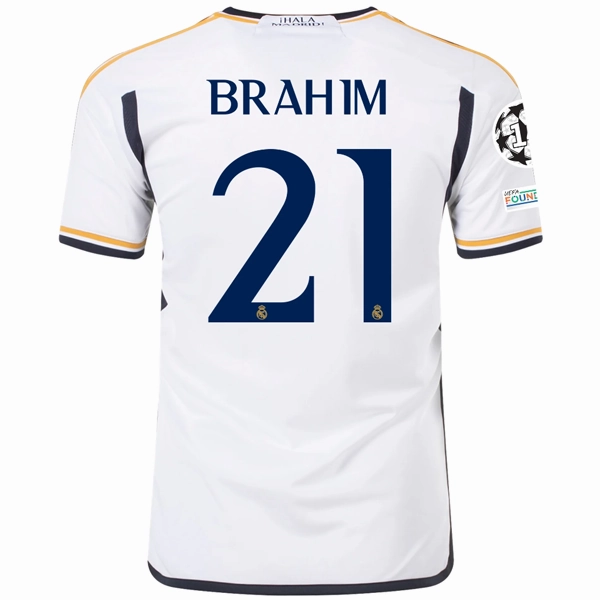 Double Layered Edging Flexible Fit adidas Real Madrid Brahim Diaz Home Jersey w/ Champions League   Club World Cup Patches 23/24 (White)