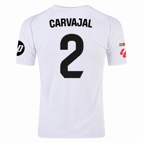 Anti Pill Finish Breathable Underarm Gussets adidas Carvajal Real Madrid Authentic Home Jersey w/ La Liga Patches 24/25 (White/Black)