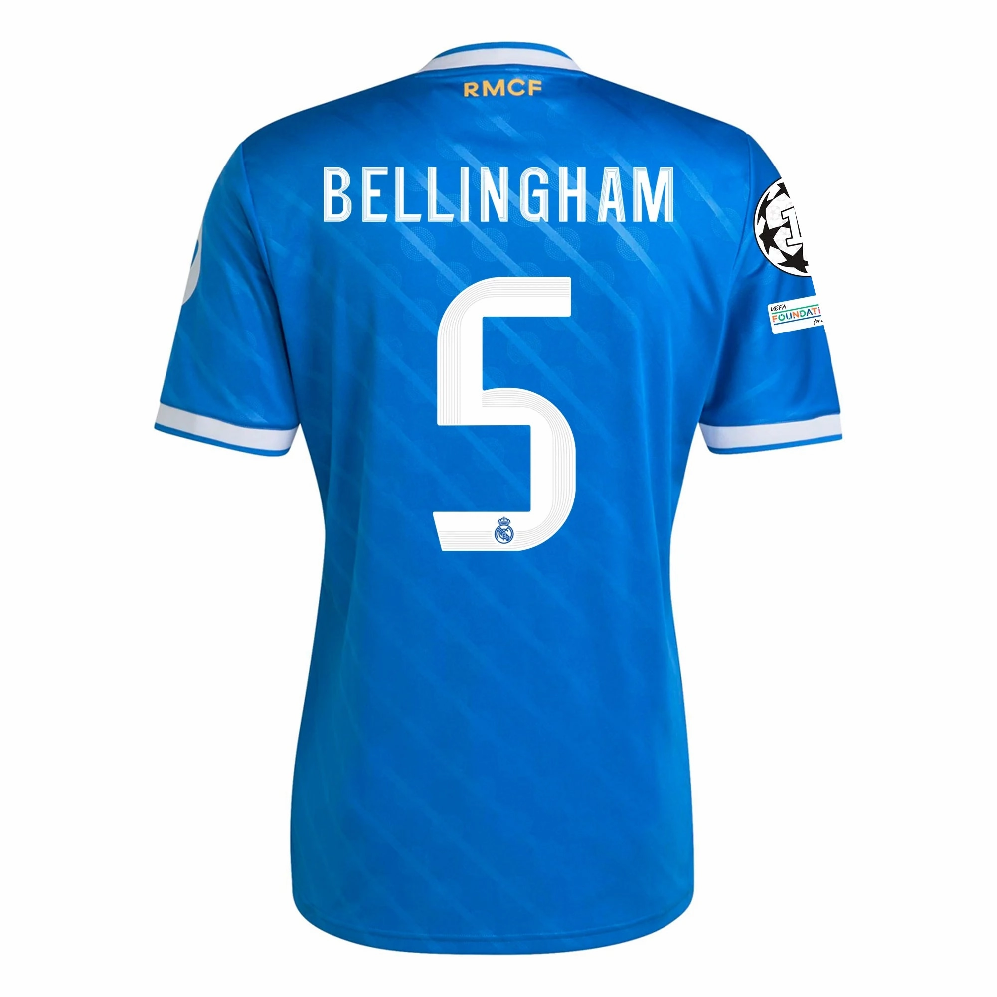 No Chafe Dynamic Ergonomic Fit adidas Jude Bellingham Men's Real Madrid Third Jersey 25/26 w/ Champions League Patches (Blue/White)