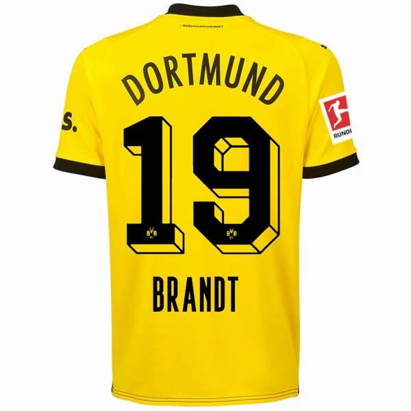 Relaxed Neckline Sweat Wicking Technology Puma Borussia Dortmund Julian Brandt Home Jersey w/ Bundesliga Patch 23/24 (Cyber Yellow/Puma Black)