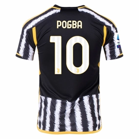 Durable Polyester Blend Motion Flex adidas Pogba Juventus Home Authentic Jersey 23/24 w/ Serie A Patch (Black/White)