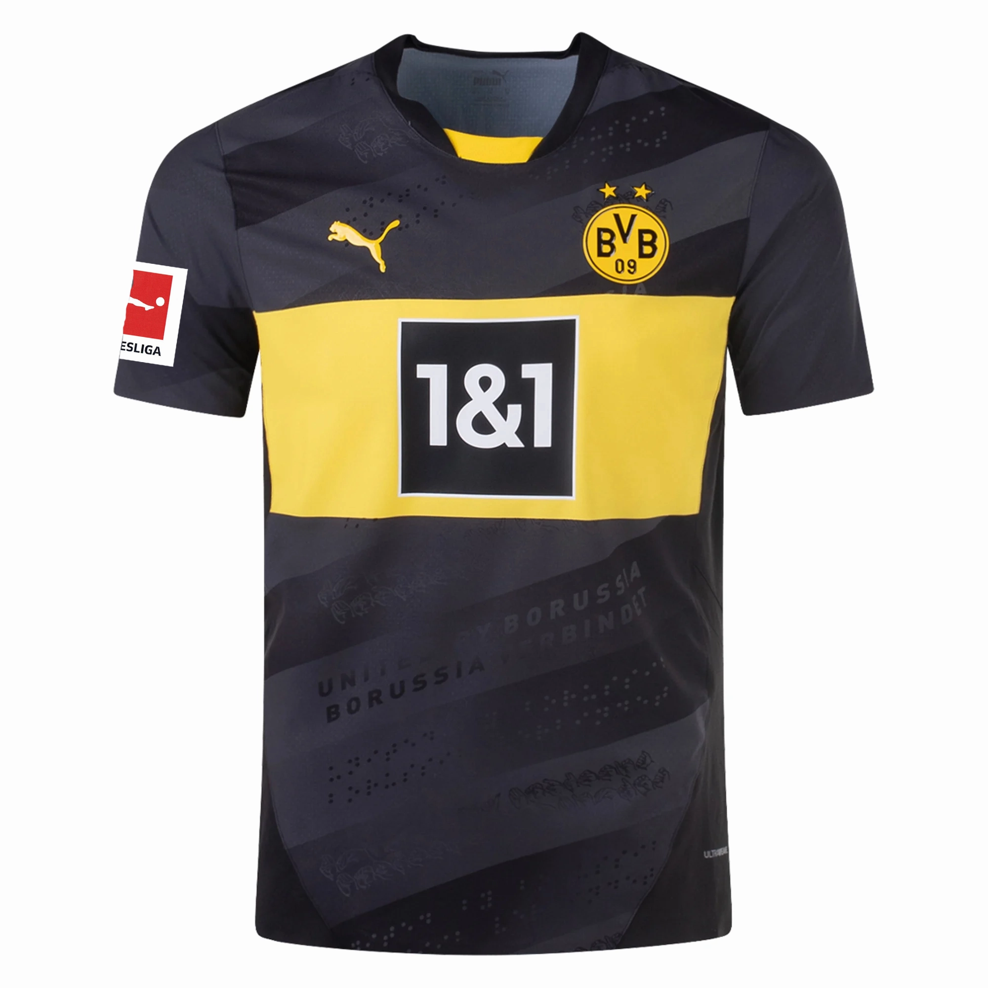 Power Comfort Puma Borussia Dortmund Authentic Yan Couto Away Jersey w/ Bundesliga Patch 24/25 (Puma Black/Faster Yellow)