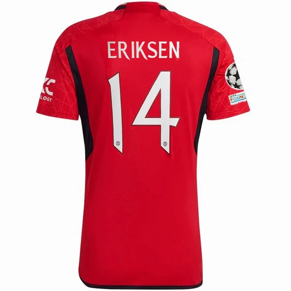 adidas Manchester United Authentic Christian Eriksen Home Jersey 23/24 w/ Champions League Patches (Team College Red) Quick Move 3D Knit Seamless Pattern